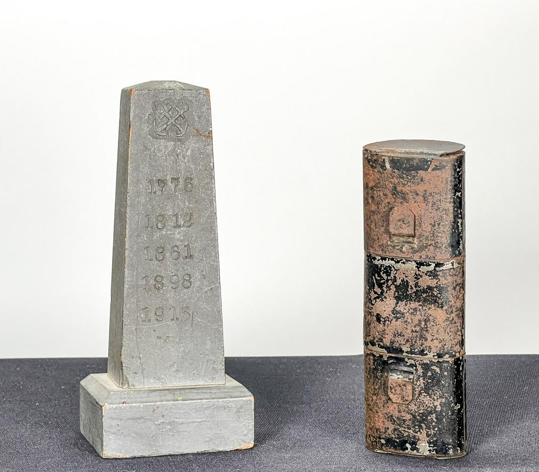 TIN FLASK w VETERANS MEMORIAL OBELISK (1 of 5)