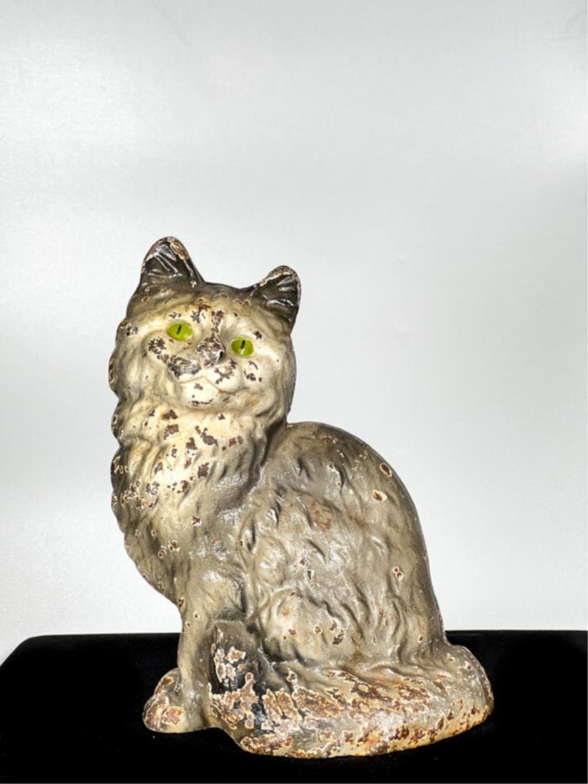 PAINTED CAST IRON GREEN EYED CAT DOORSTOP (1 of 7)