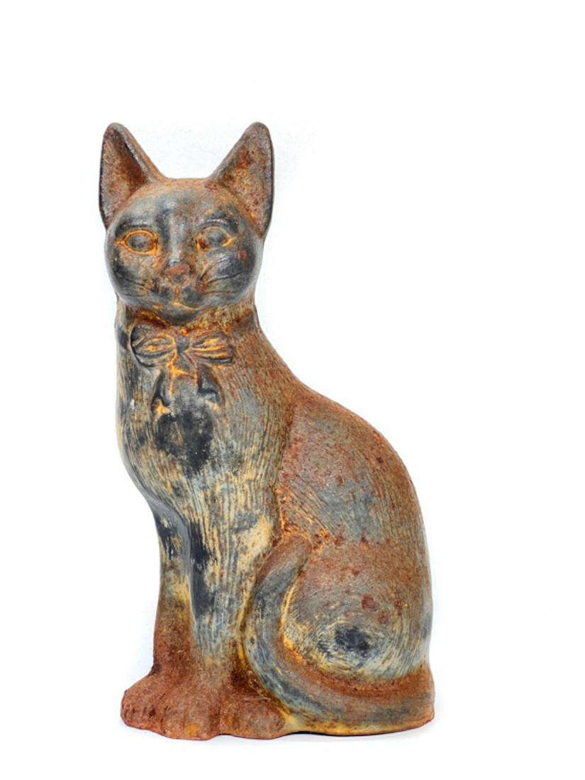 CAST IRON SITTING CAT w RIBBON DOORSTOP (1 of 7)