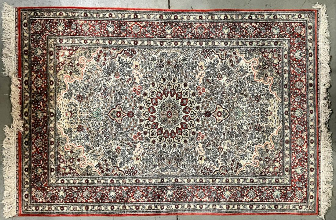 HAND WOVEN SILK TABRIZ AREA RUG (1 of 5)