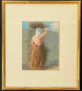 WILLIAM PARTRIDGE BURPEE (1846-1940) "DUTCH WOMAN": Most likely painted circa 1900 while Burpee summered in Holland. Pastel on paper. Signed bottom right. 8 X 6 Sight, 14 1/2 x 12 1/2 framed. Condition: Good. Fold crease at center, some waviness to pap