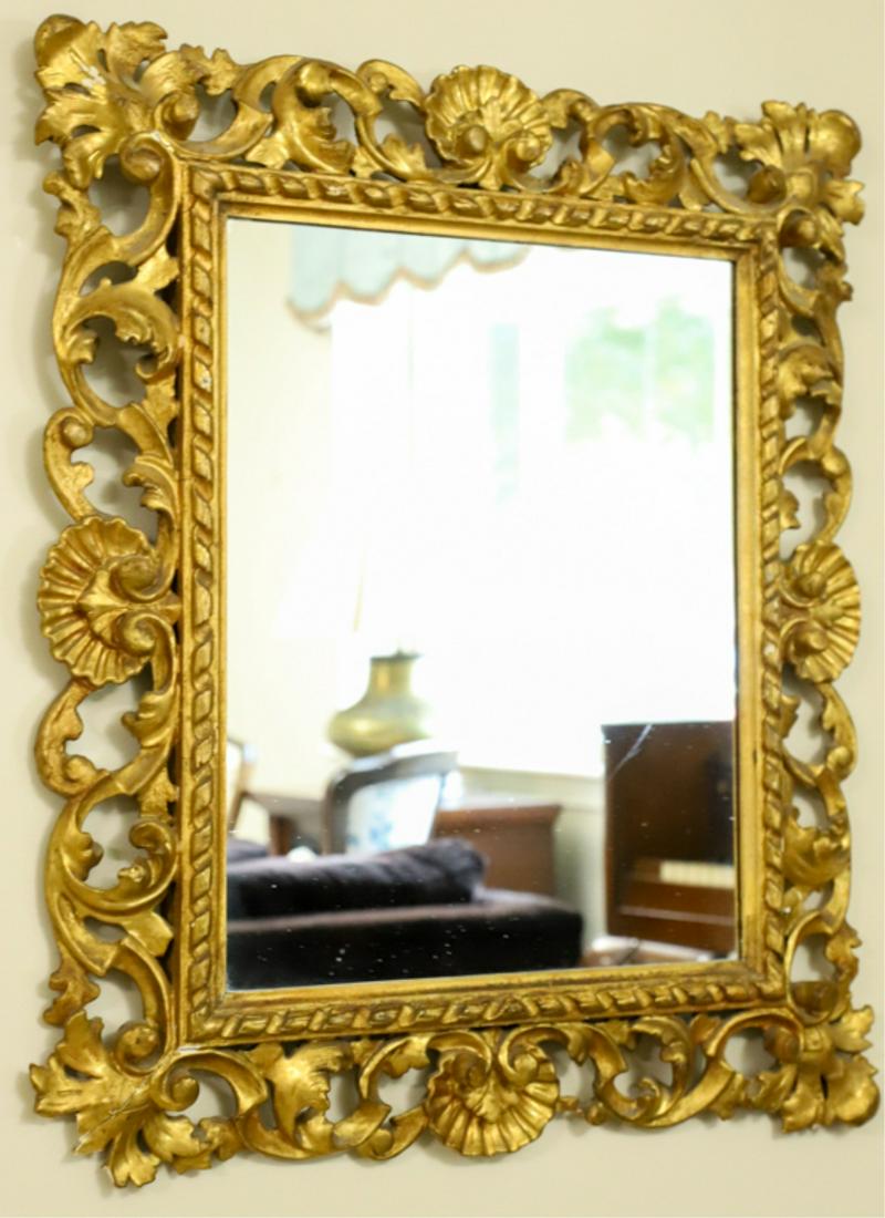 ORNATE GILT CARVED WALL MIRROR w SHELL ACCENTS (1 of 5)
