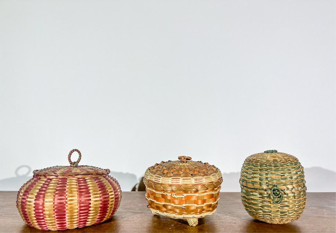 WOVEN PENOBSCOT COVERED BASKET & (2) OTHERS (1 of 7)