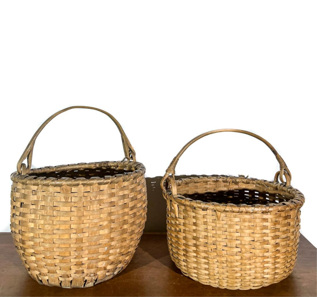 (2) ANTIQUE SWING HANDLE SPLINT WOVEN BASKETS (1 of 9)