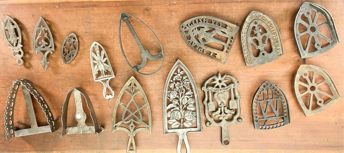 GENEROUS & INTERESTING LOT (15) CAST IRON TRIVETS (1 of 6)