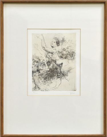 Jack Levine, American (b. 1915): signed Jack Levine 30/100, L.R. Etching, 7 1/2" x 7 1/4", Framed