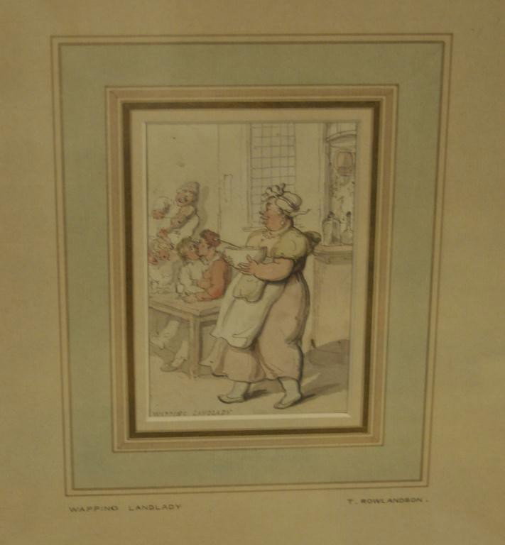 Thomas Rowlandson, British (1756-1827): Wapping Landlady, signed on Gallery Labels, Verso. Watercolor, 3 1/4" X 4 3/4", Framed