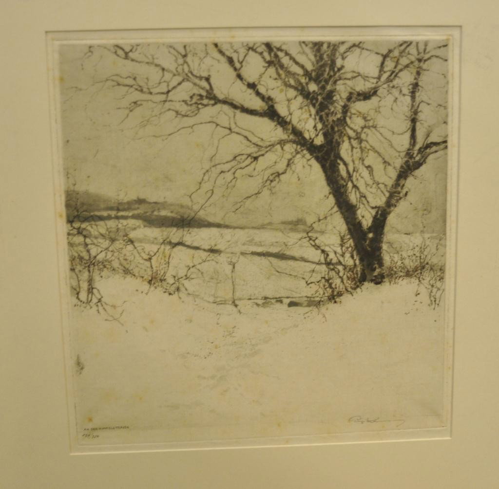 Luigi Kasimir, Austrian/American (1881-1962) : Winter landscape signed Luigi Kasimir, L.R. Etching, 9 3/4" x 9 1/4" Framed