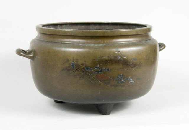 Large 19th Century Japanese bronze and mixed metal: sensor, 9 1/2" H x 18" W
