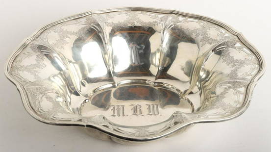 M MARKED STERLING SILVER BOWL: Monogrammed. 13 1/2" 21.8 Oz. Troy Condition: Ref photos or call for more info Temp No 5002