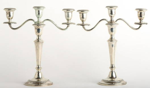 PAIR GORHAM WEIGHTED STERLING SILVER CANDELABRA: 12" tall Condition: Ref photos or call for more info Temp No 5005
