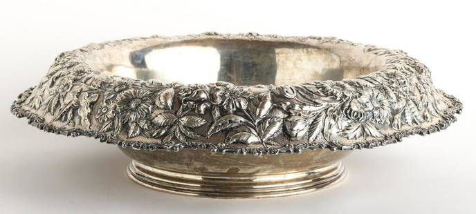 S. KIRK & SON STERLING SILVER CENTERPIECE BOWL: with exceptional repousse rim. D = 18" H = 5" 77.1 Oz. Troy Condition: Ref photos or call for more info Temp No 5007