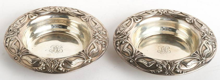 PAIR OF OLD GORHAM STERLING SILVER COASTERS: For Spaulding Inc, Chicago, IL. 5 3/8". 5.85 ozt Condition: Ref photos or call for more info Temp No 5011