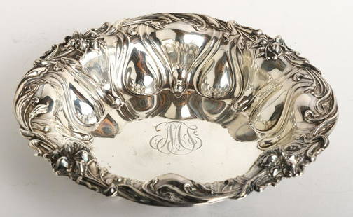 FLORAL REPOUSSE STERLING SILVER BOWL: By Meriden Britannia Co for Shreve, Crump & Low Co. 8 1/2". 6.45 ozt Condition: Ref photos or call for more info Temp No 5014