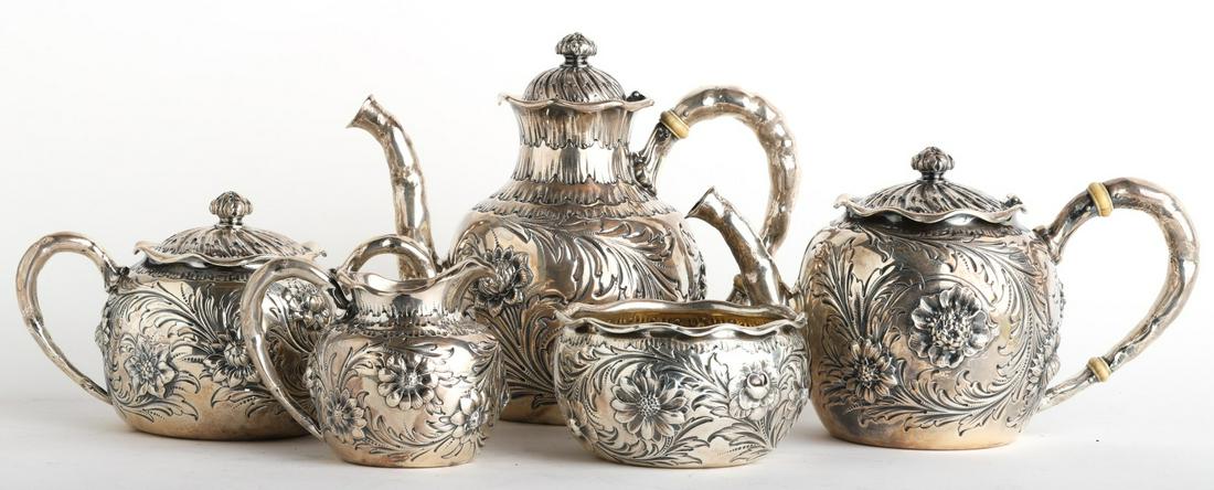 GORHAM (5) PIECE REPOSEE STERLING SILVER TEA SET (1 of 20)