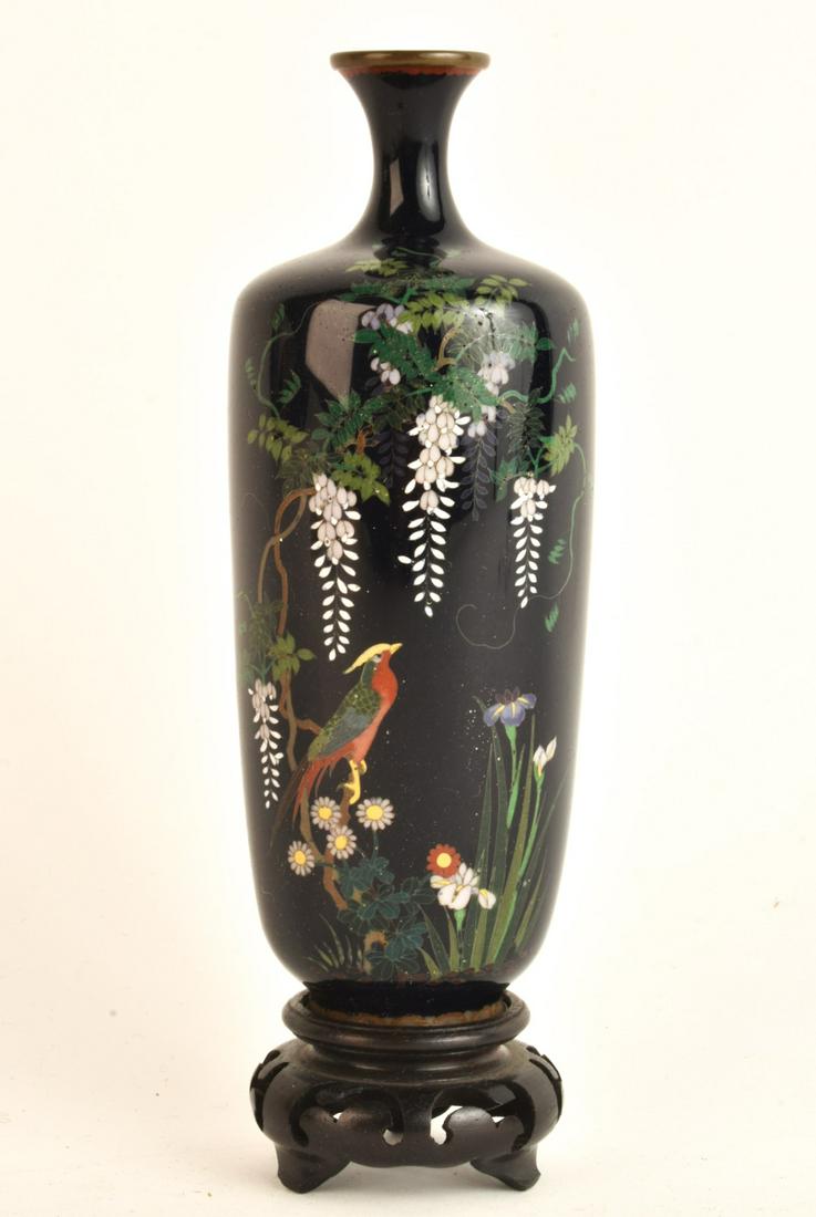 JAPANESE CLOISONNE MINIATURE VASE with WISTERIA (1 of 10)