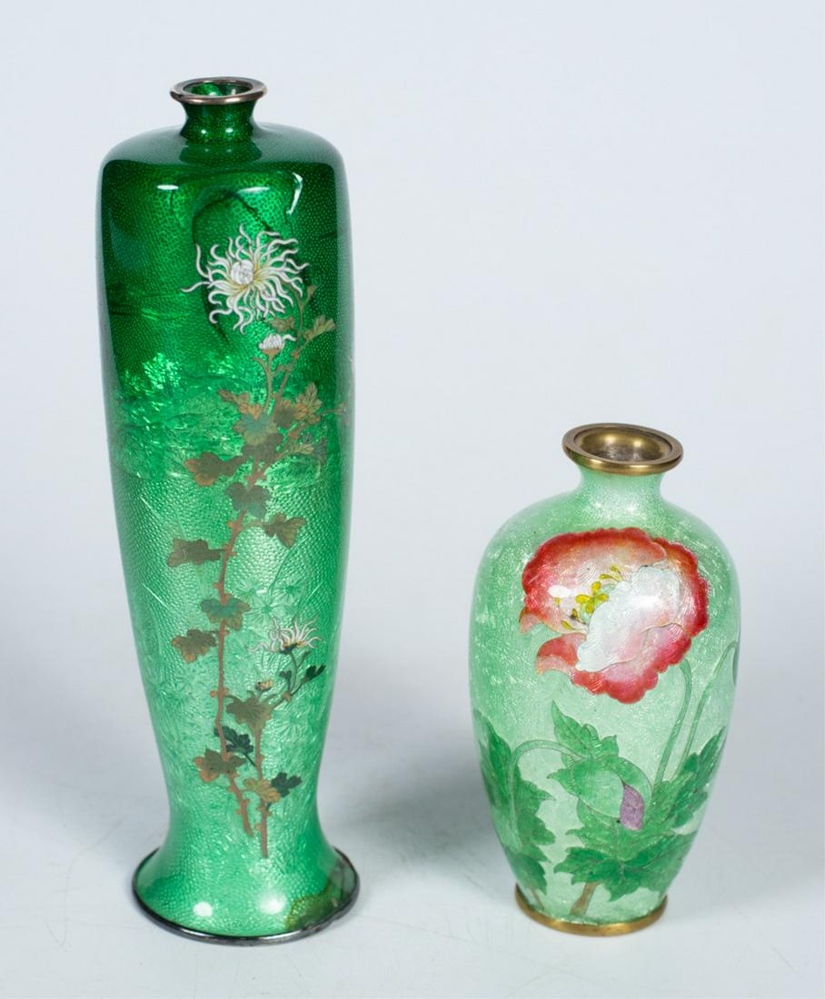 (2) JAPANESE SILVER & BRASS GINBARI VASES (1 of 10)