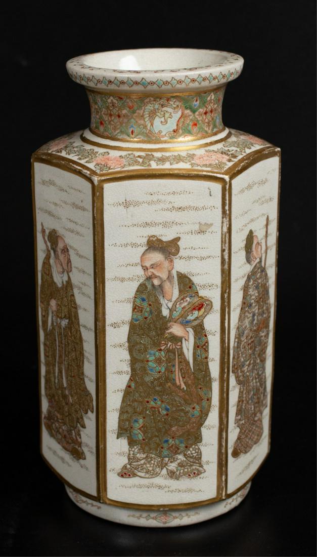 (19th c) HEXAGONAL JAPANESE SATSUMA VASE (1 of 7)