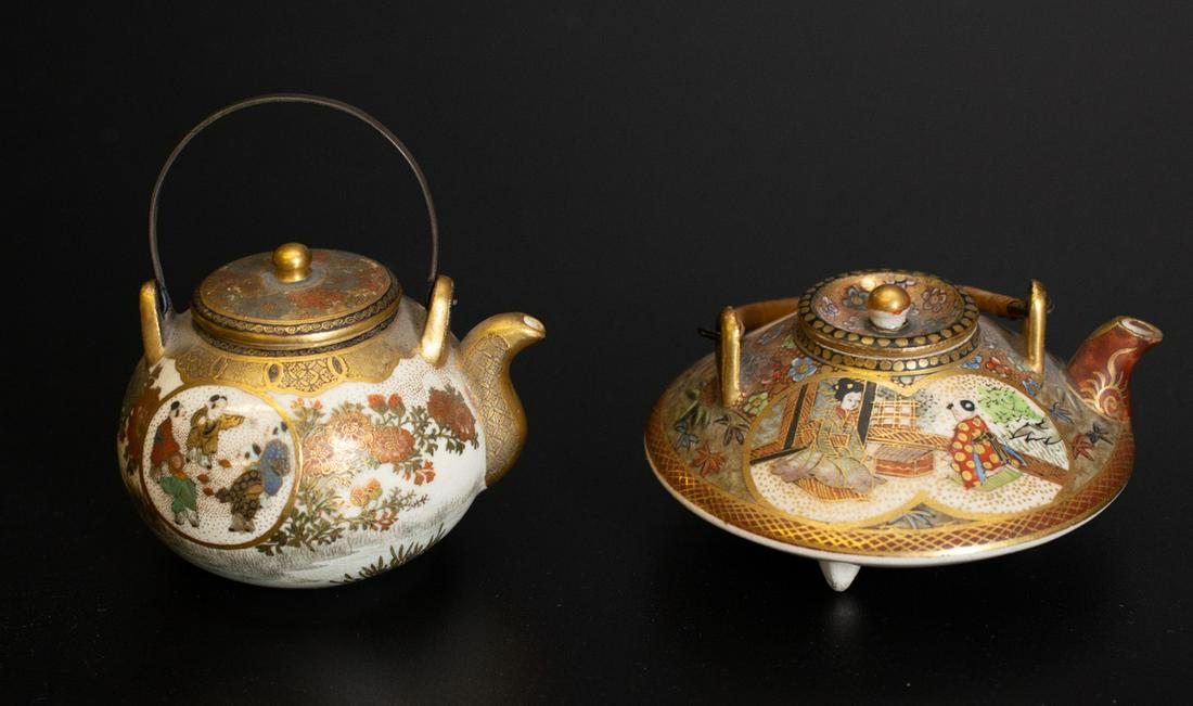 (2) MINIATURE (19th c) SATASUMA SAKE & TEAPOT (1 of 8)
