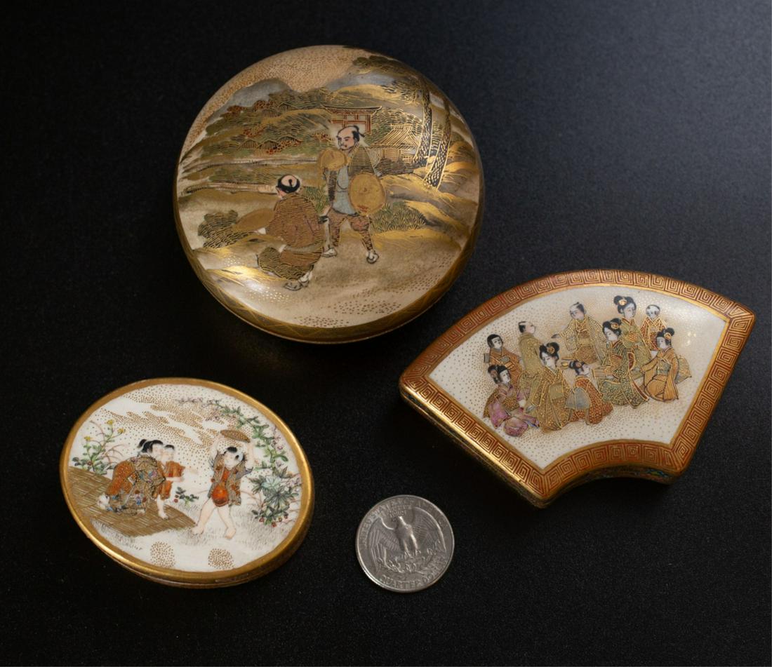 THREE (19th c) JAPANESE SATSUMA  PORCELAIN BOXES (1 of 12)