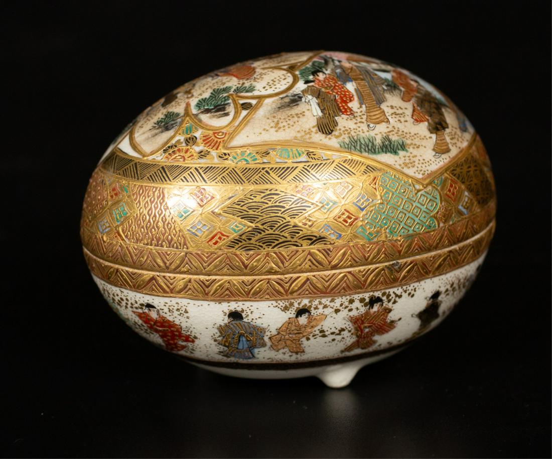 (19th c) EGG-FORM JAPANESE SATSUMA BOX (1 of 11)