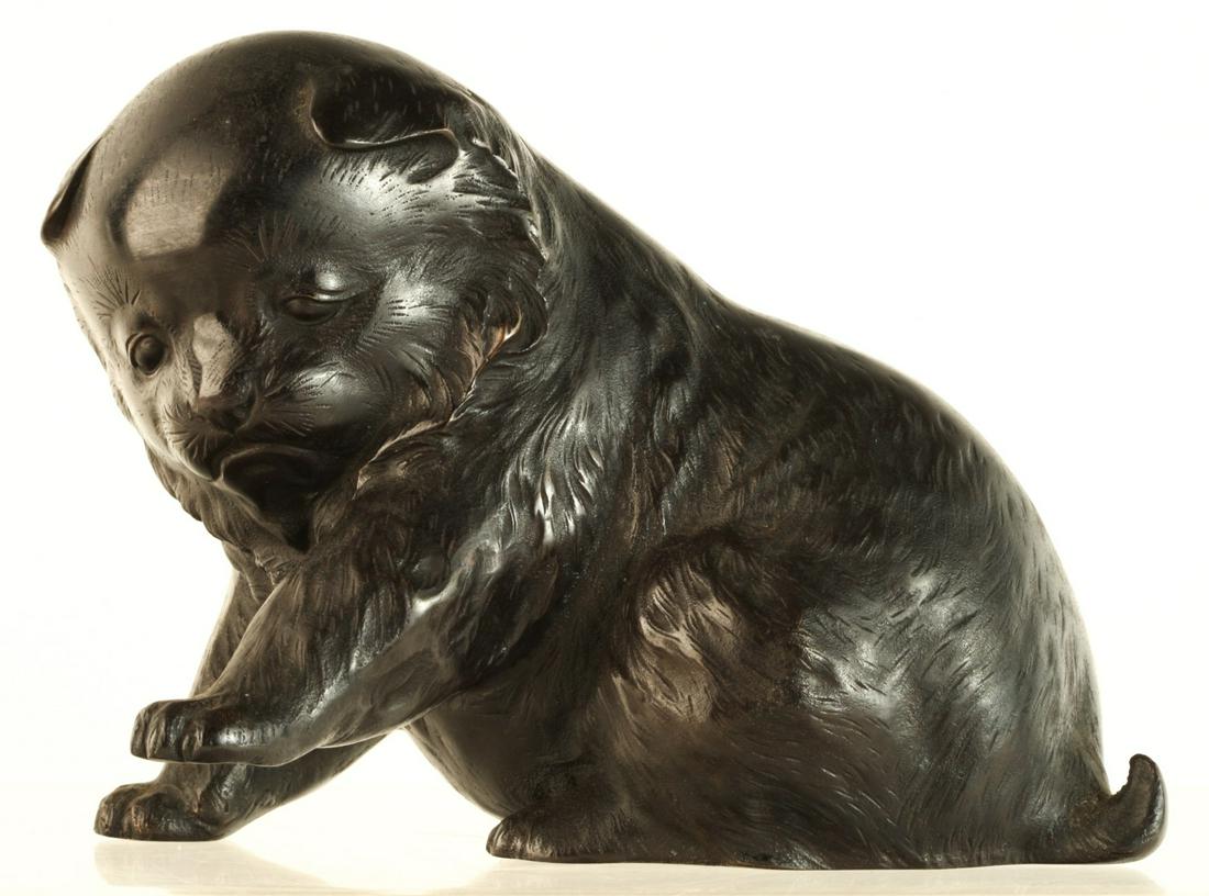 MEIJI JAPANESE BRONZE SCULPTURE OF A PUPPY: Unsigned 5 x 7 x 4 1/2 inches Condition: Good Temp No 6095