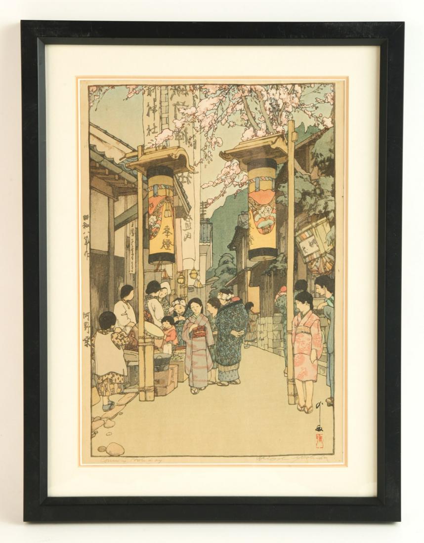 HIROSHI YOSHIDA (1876-1950): "Country Holiday" woodblock in color 15 x 10 inches (sight). 19 1/2 x 14 1/2 inches (overall) Condition: Good Temp No 6405