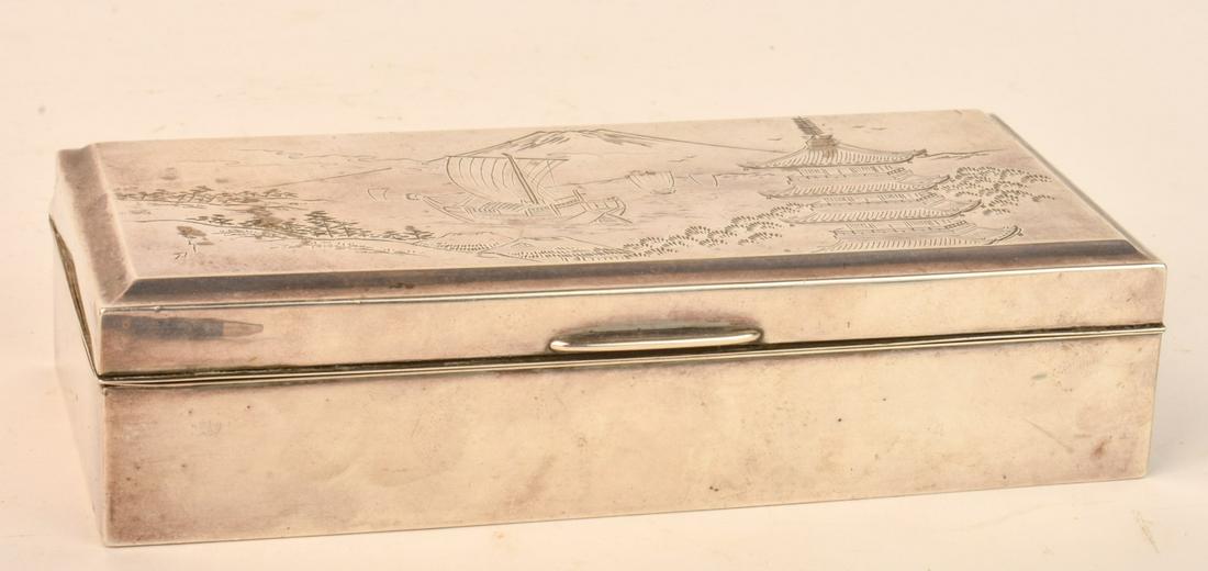 JAPANESE 950 STERLING SILVER AND EBONY CIGARETTE BOX (1 of 7)