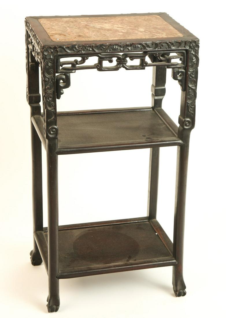 (19th c) CHINESE PLANT STAND with MARBLE TOP (1 of 11)