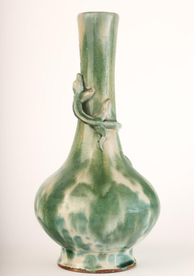 ASIAN GLAZED EARTHENWARE BOTTLE VASE with CHILONG (1 of 9)