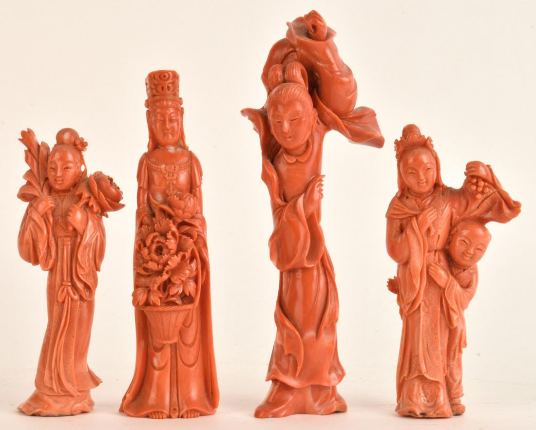 (4) CHINESE CARVED CORAL FIGURINES (1 of 17)