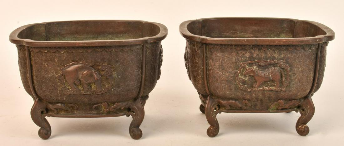 PR of SIGNED (19th c) FOOTED ASIAN BRONZE PLANTERS (1 of 11)