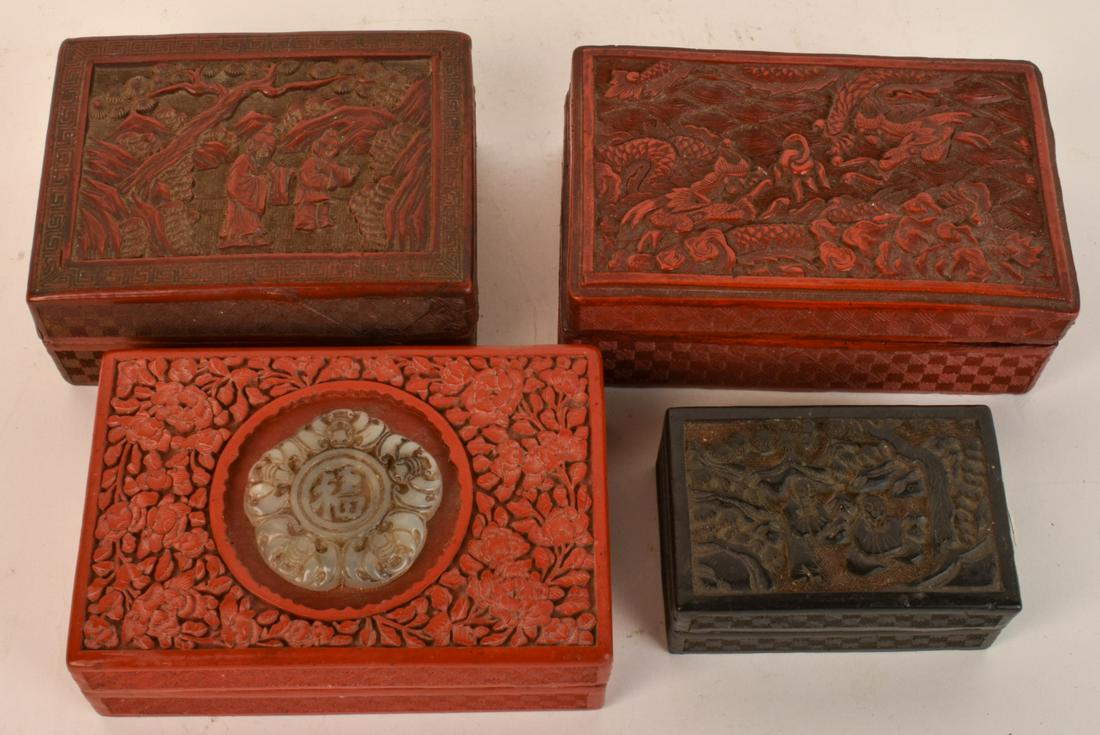 (4) (19th c) CHINESE CINNEBAR LACQUERED BOXES (1 of 7)