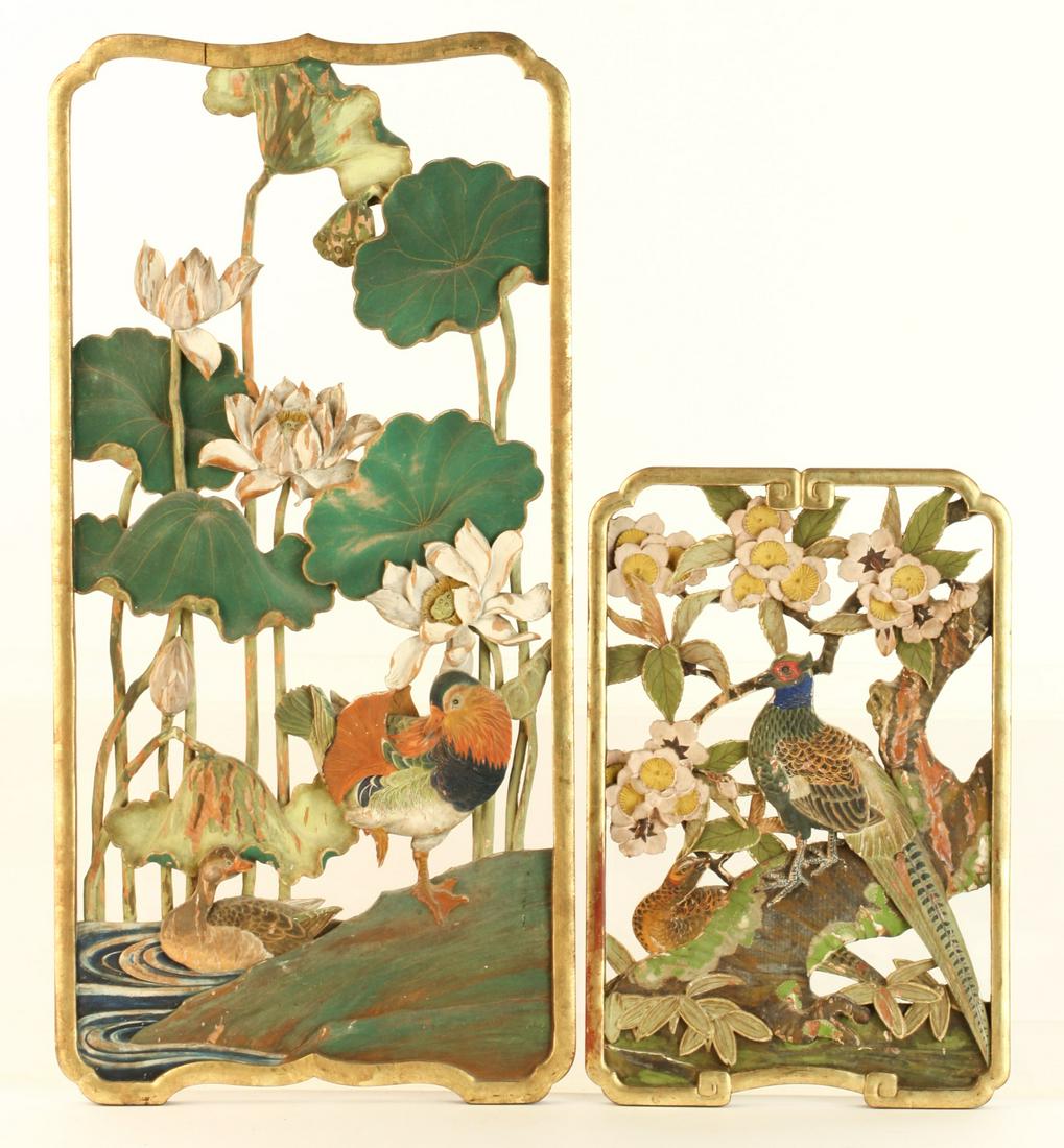 (2) ASIAN CARVED and PIERCED WOODEN PLAQUES (1 of 16)
