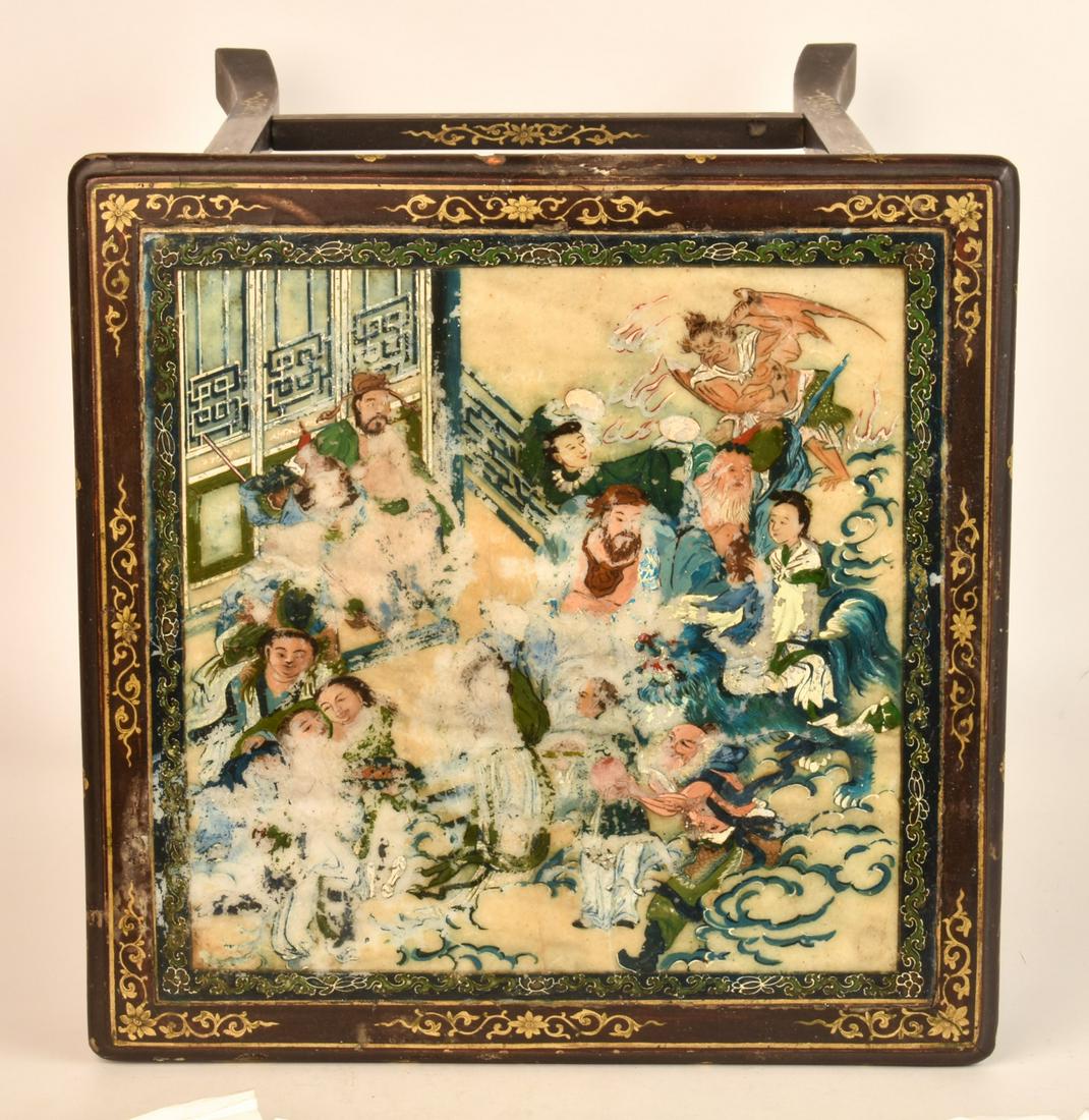 (19th c) ASIAN STAND set with PAINTED MARBLE TOP (1 of 14)