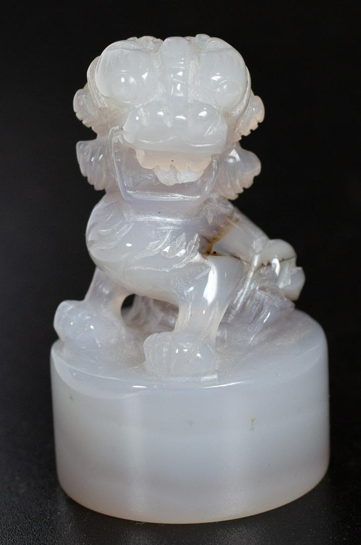 CHINESE CARVED SEMI-OPAQUE HARDSTONE FOO DOG CHOP (1 of 9)
