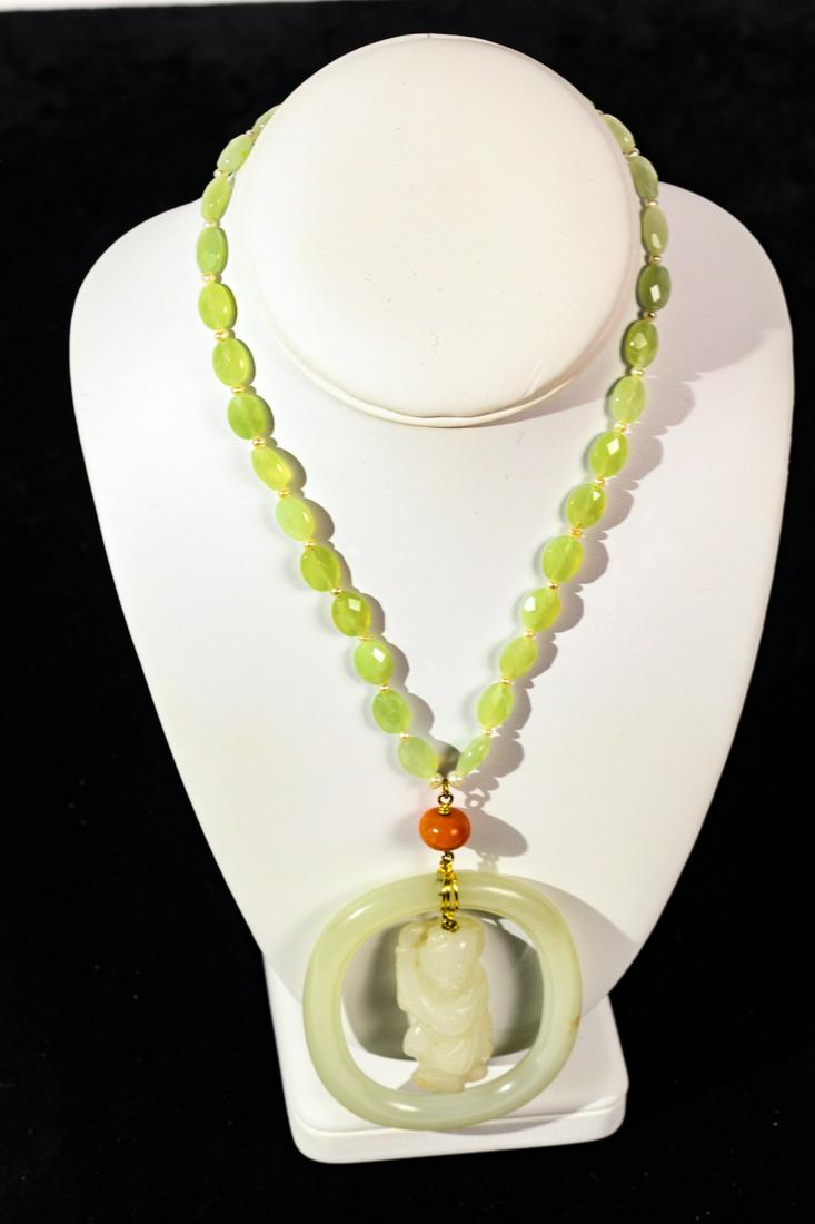 CARVED WHITE JADE FIGURE CARRYING BUSHEL & HOOP (1 of 13)