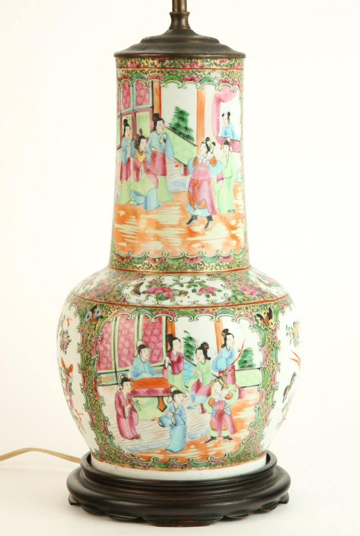 (19th c) ROSE MEDALLION BOTTLE VASE TABLE LAMP (1 of 10)
