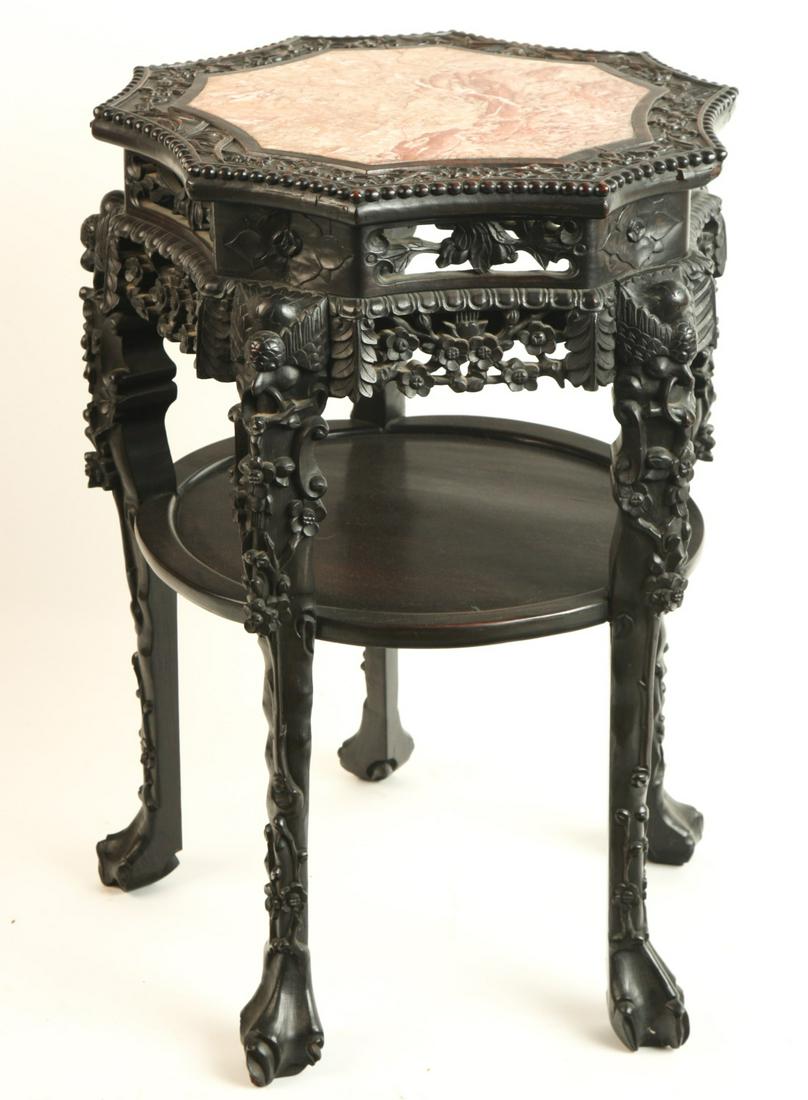 (19th c) CHINESE PLANT STAND with MARBLE INLAY (1 of 17)