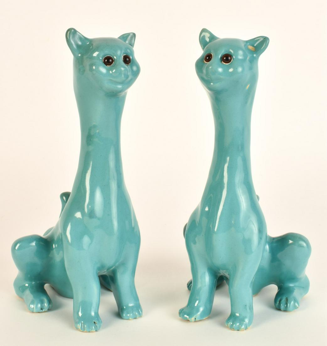 PAIR OF CERAMIC SIAMESE CATS with GLASS EYES (1 of 11)