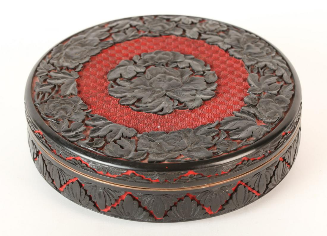 EARLY (20th c) COVERED CINNABAR BOX (1 of 9)