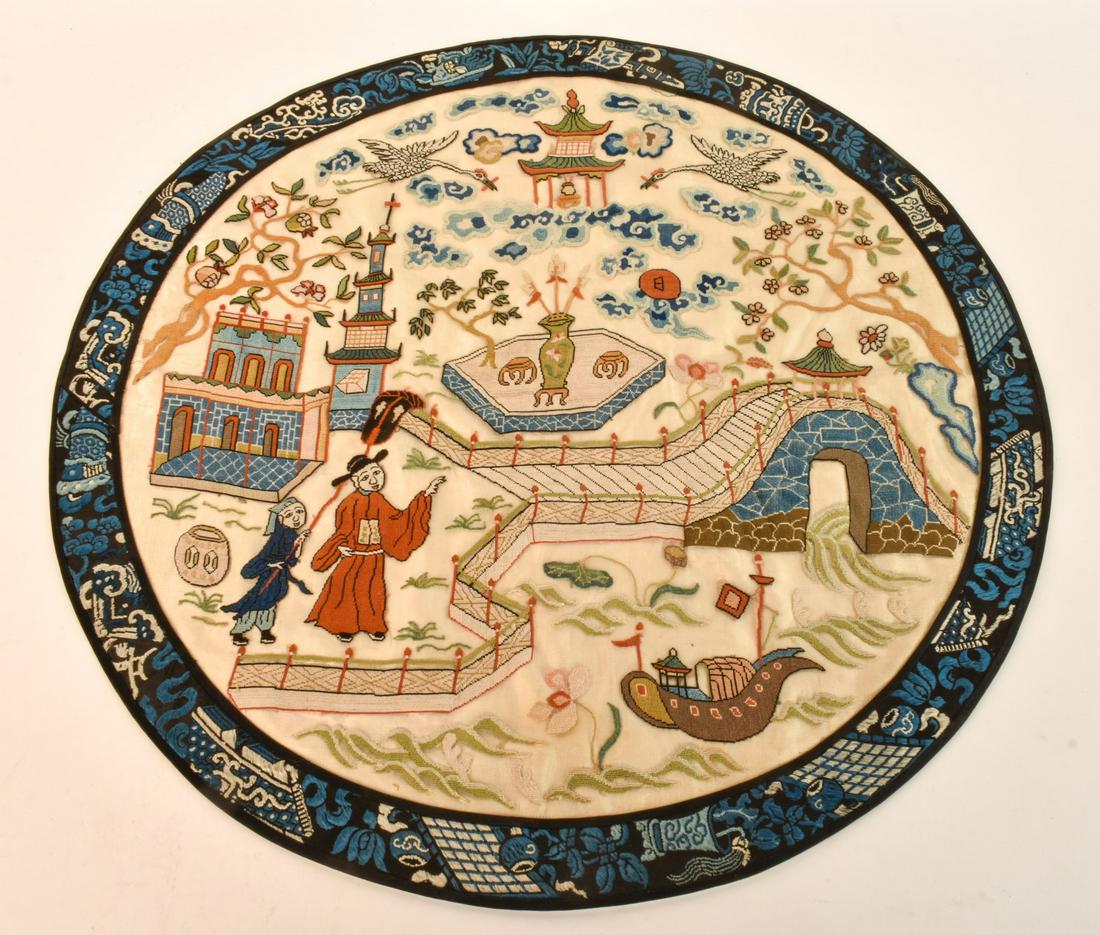 (19th c) CHINESE EMBROIDERED IMPERIAL ROUNDEL (1 of 12)