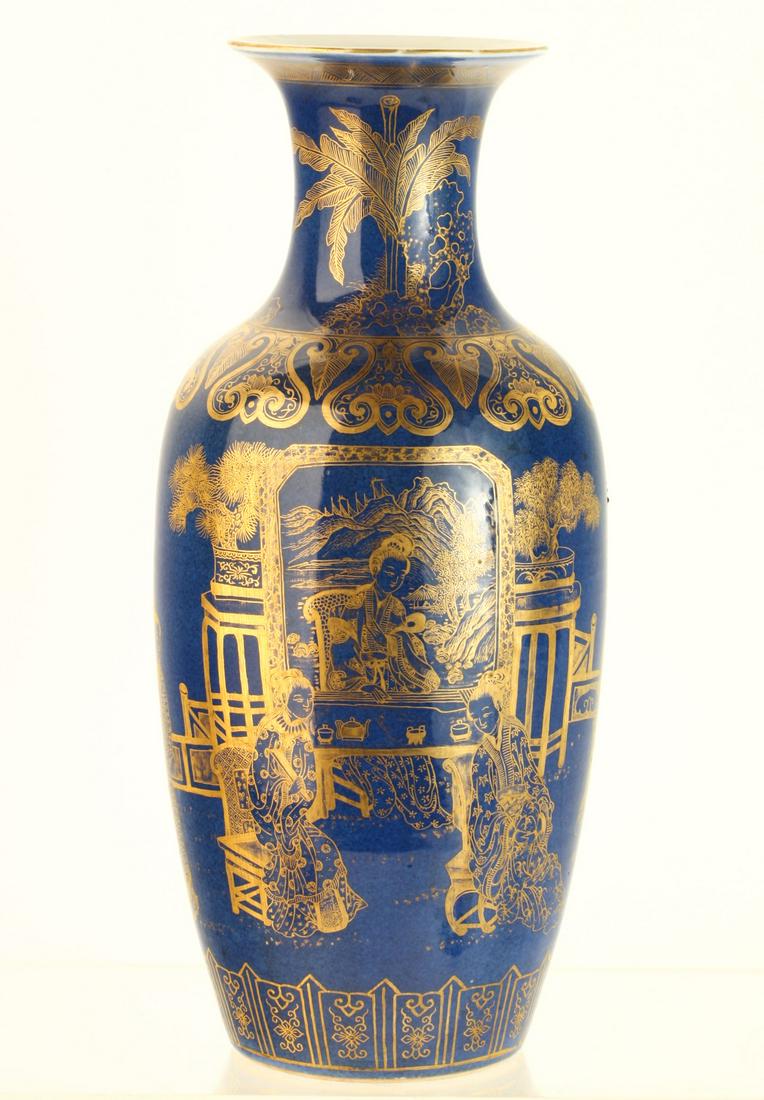 (19th c) GILT ROYAL BLUE-GROUND CHINESE VASE (1 of 7)