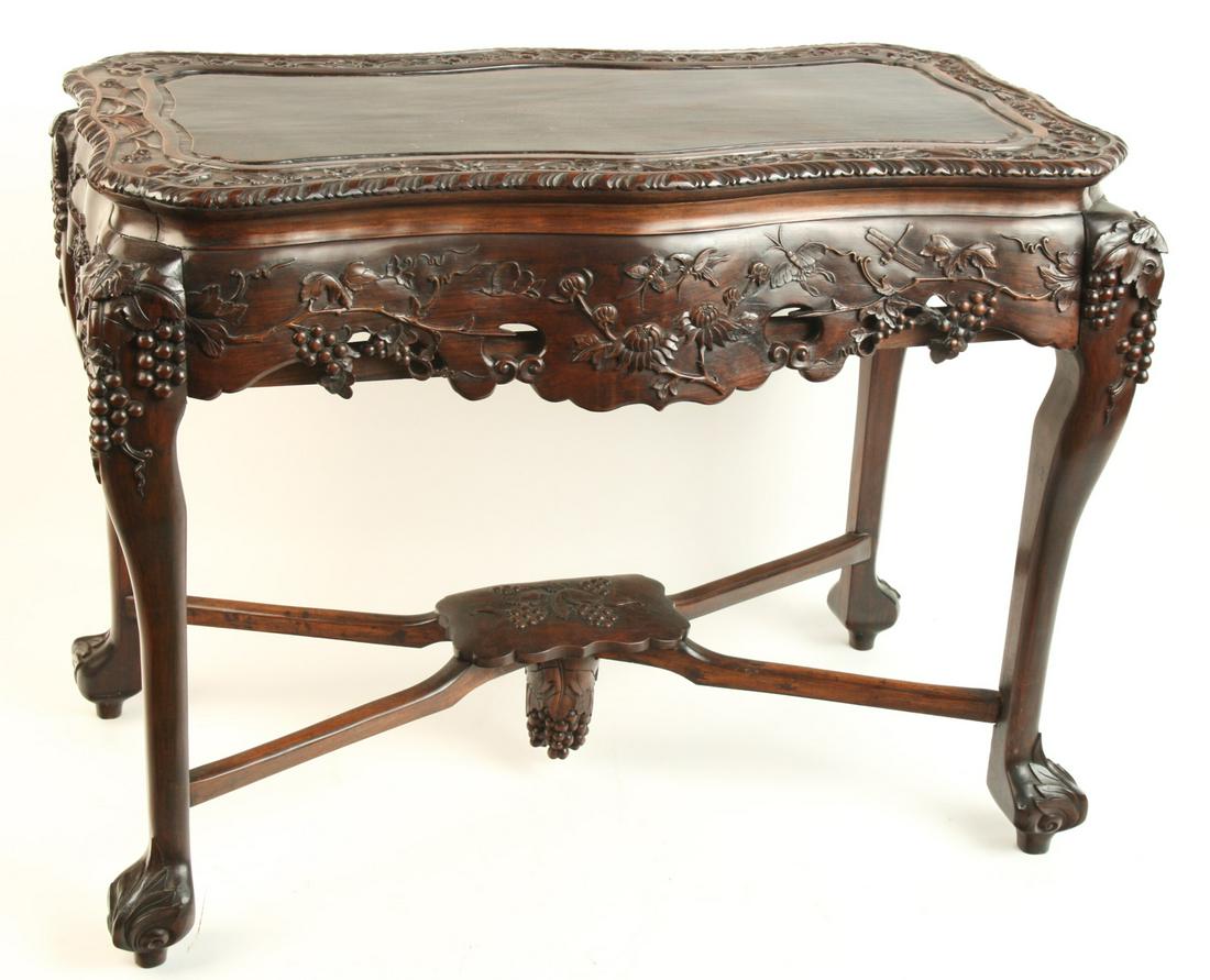 (19th c) SERPENTINE TOP CHINESE CENTER TABLE (1 of 14)