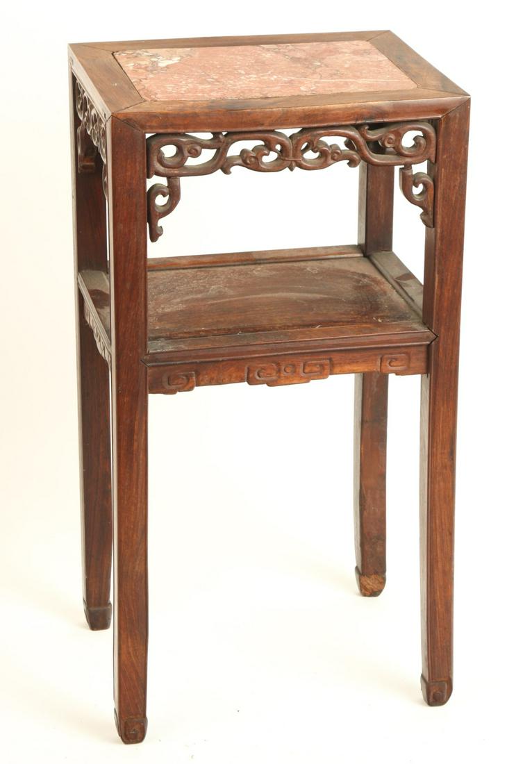 (19th c) CHINESE PLANT STAND with MARBLE TOP (1 of 18)