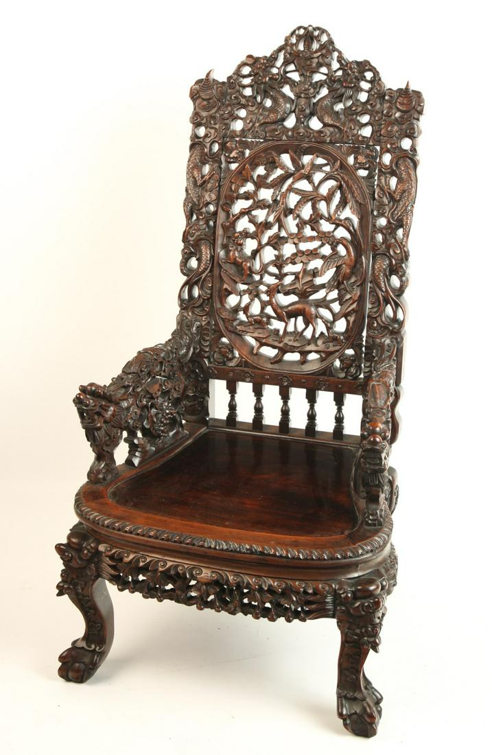(19th c) HEAVILY CARVED & PIERCED CHINESE ARMCHAIR (1 of 16)