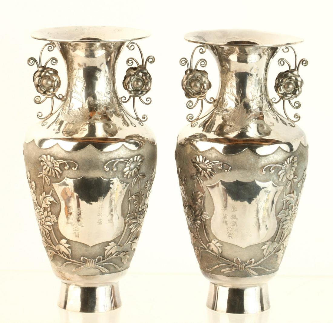 PAIR OF LATE QING CHINESE EXPORT STERLING VASES (1 of 11)