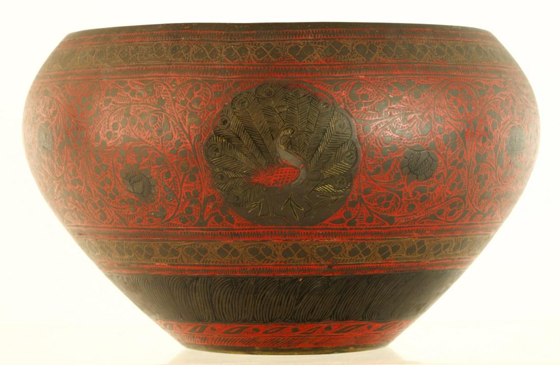 FAR EAST INDIAN TOOLED & ENAMELED BRASS VASE (1 of 7)