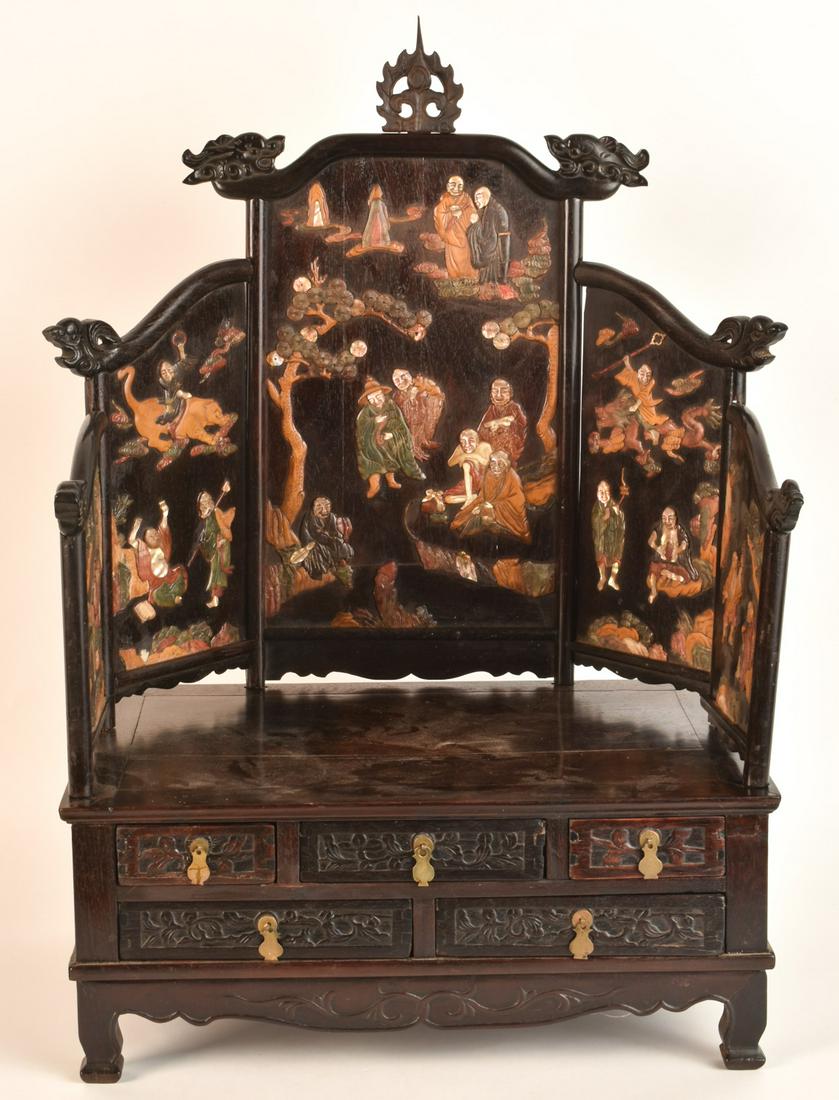 CHINESE HARDWOOD SHRINE INLAID with HARD STONES (1 of 17)