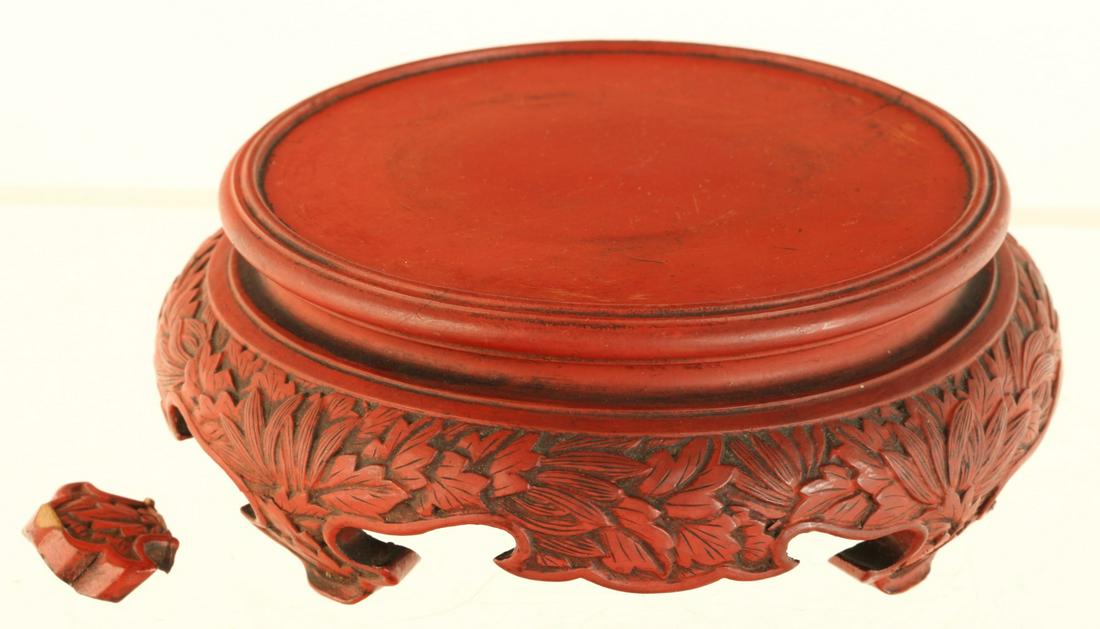 FINE QUALITY RED LACQUER STAND with RAISED FLORA (1 of 8)